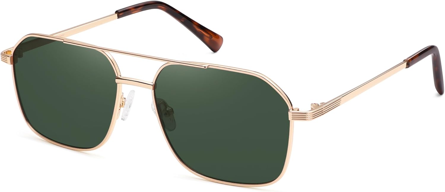 

Солнцезащитные очки-авиаторы AMOMOMA в стиле ретро, ​​большие квадратные, для женщин и мужчин, модные винтажные солнцезащитные очки-авиаторы UV400 2025 года, Gold/Green