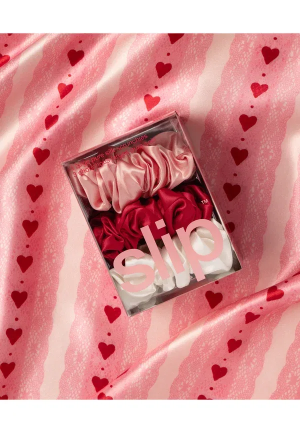 Набор из 3 шелковых резинок для волос Pure Silk Large Scrunchie Slip, Scarlet, Rose, White — фото 4