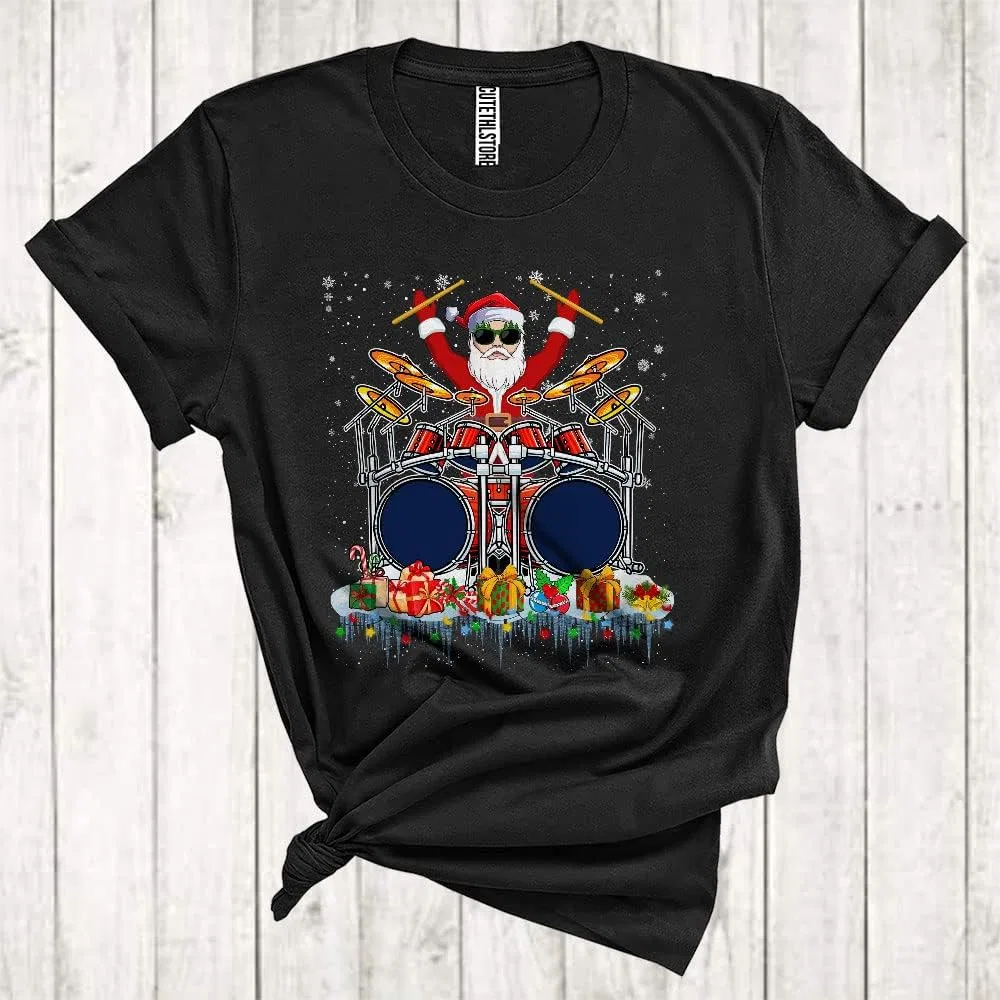Футболка с принтом Santa Playing Drum, Black — фото 2