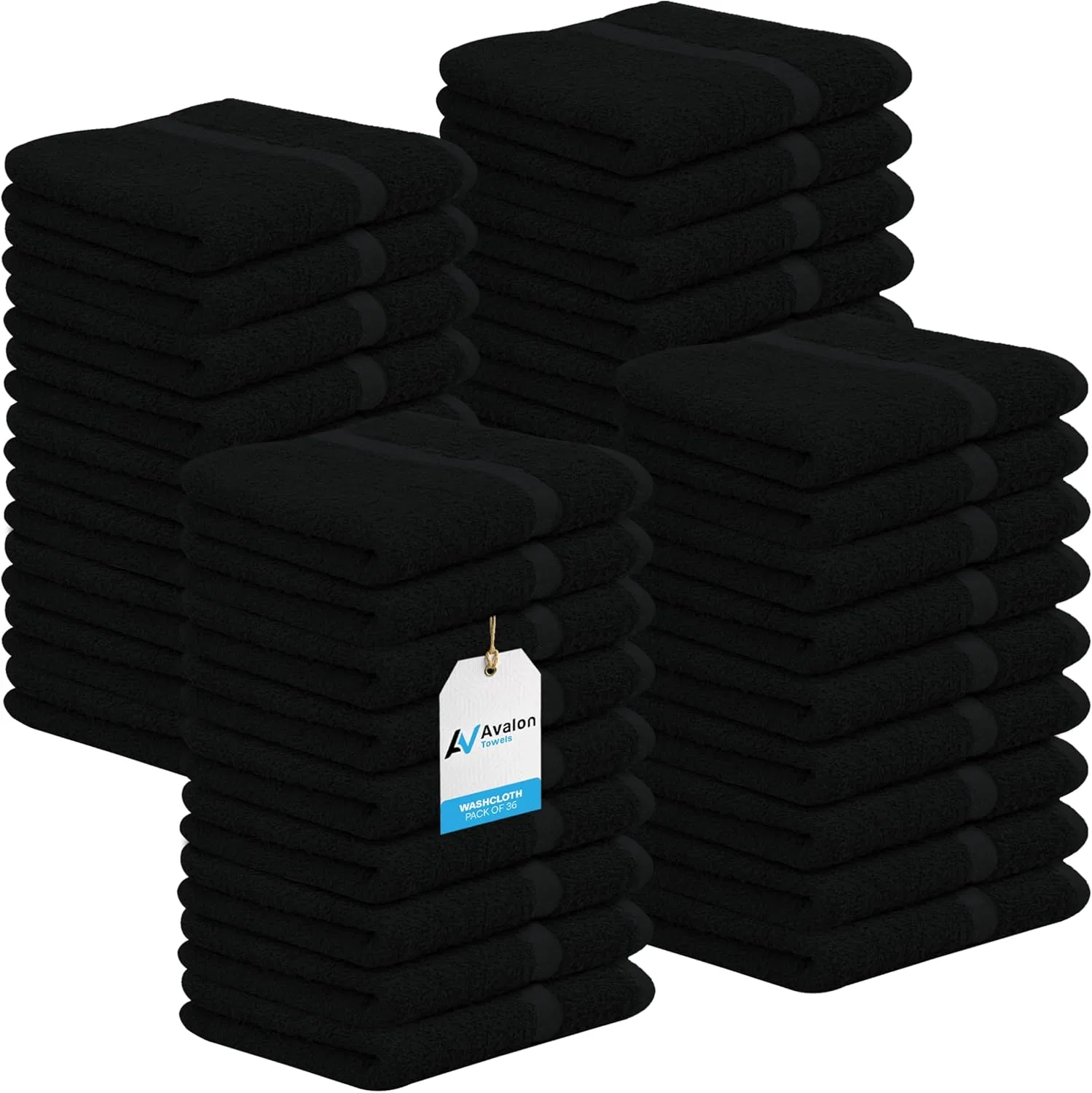 Махровые салфетки для лица, Avalon Towels, 36 шт, 30.5x30.5 см, Черный