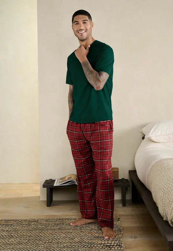 Комплект пижамы из хлопка Regular fit - check short sleeve set, Next, Red Tartan, красный — фото 2