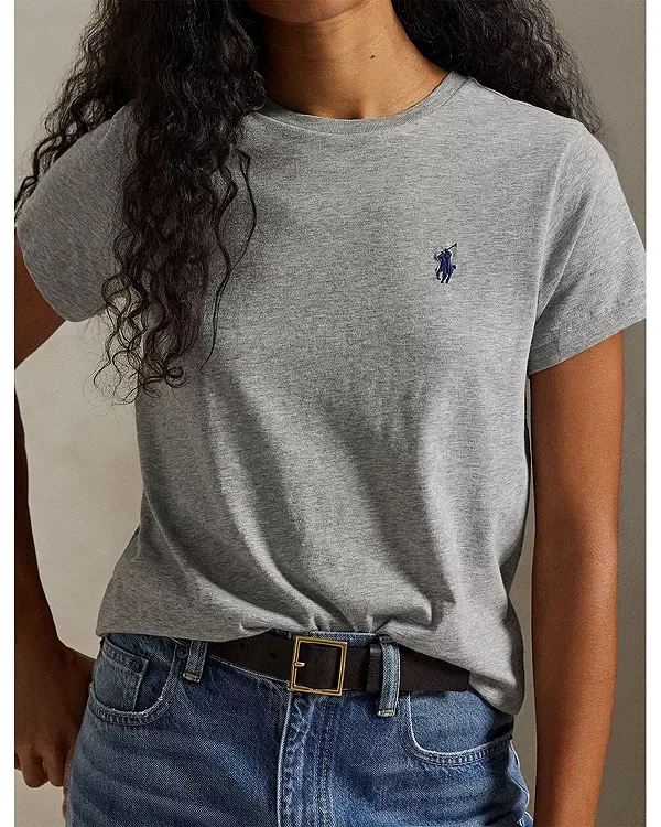 Женская футболка с круглым вырезом Classic Fit Cotton Jersey Crewneck Tee Ralph Lauren, серый — фото 4