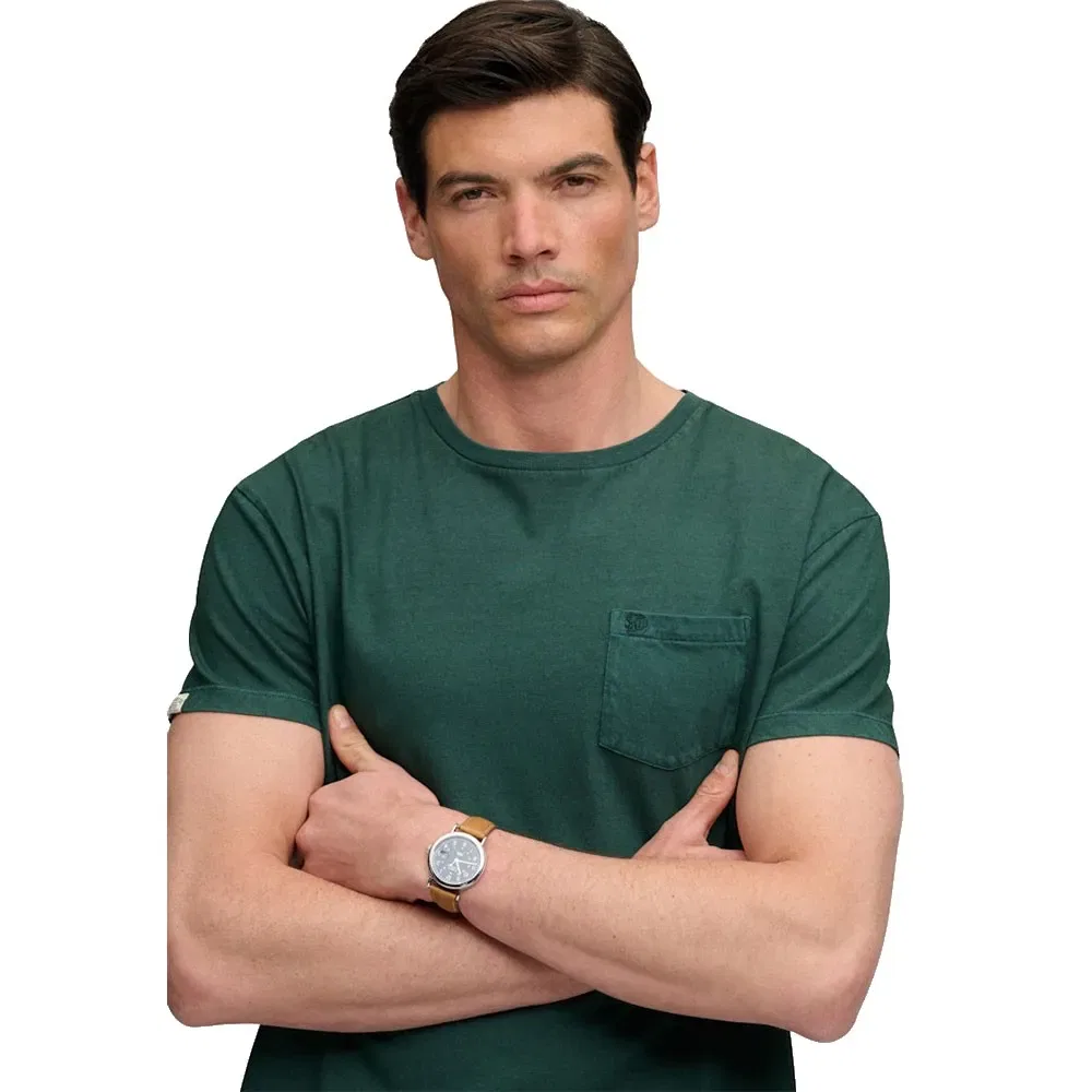 Мужская футболка с нагрудным карманом Superdry Cotton Classic Linen Pocket, Green — фото 4