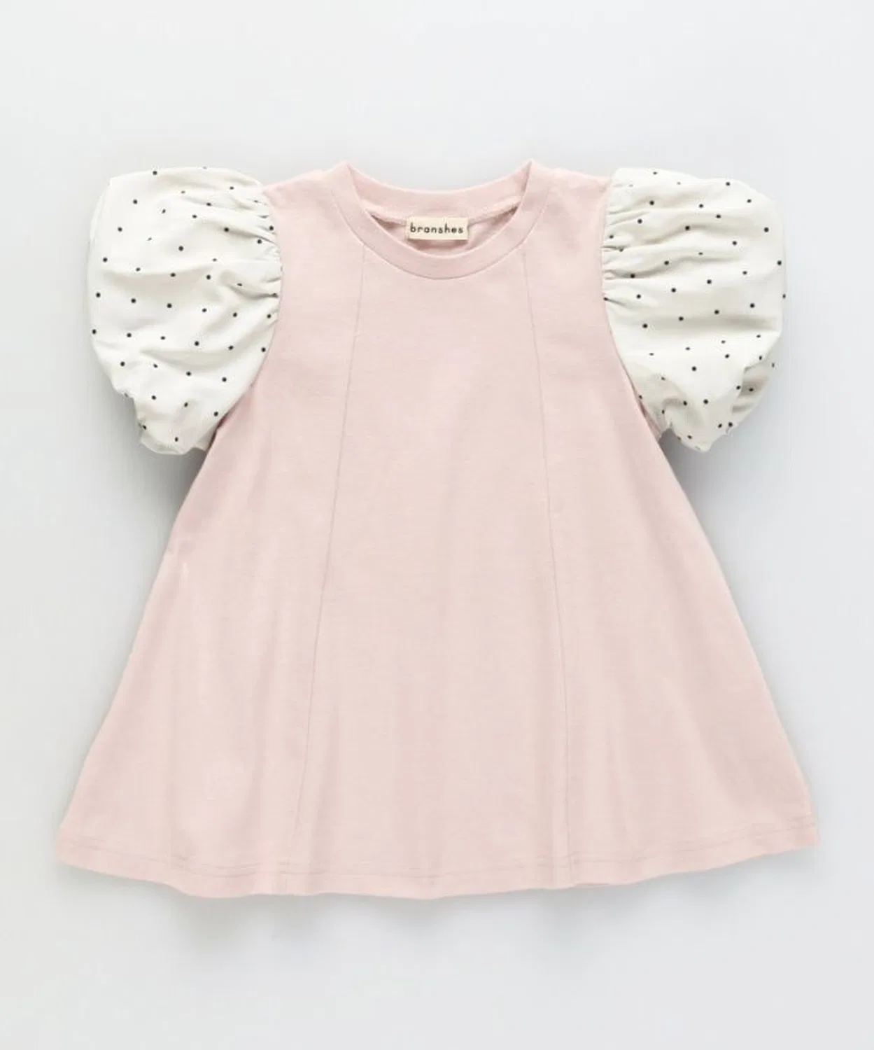 Детская туника-трапеция с рукавом-фонариком из разных материалов, модель Balloon Tunic, branshes, Pink — фото 2