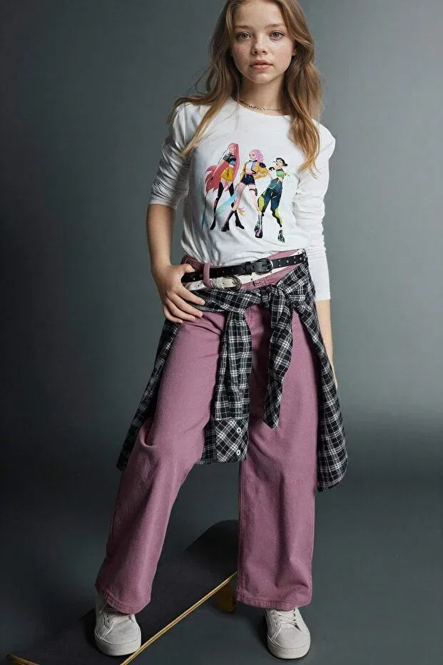 Детская футболка для девочек с принтом Kpop - demon hunters slim fit t-shirt for girls h3838a826sp Defacto, Ecru-Er105 — фото 2
