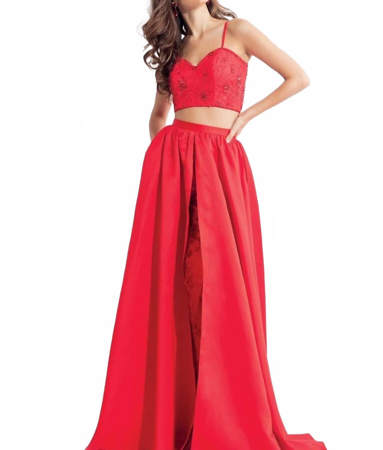

Lace Embroidered Ensemble With Matte Satin Overskirt RACHEL ALLAN
