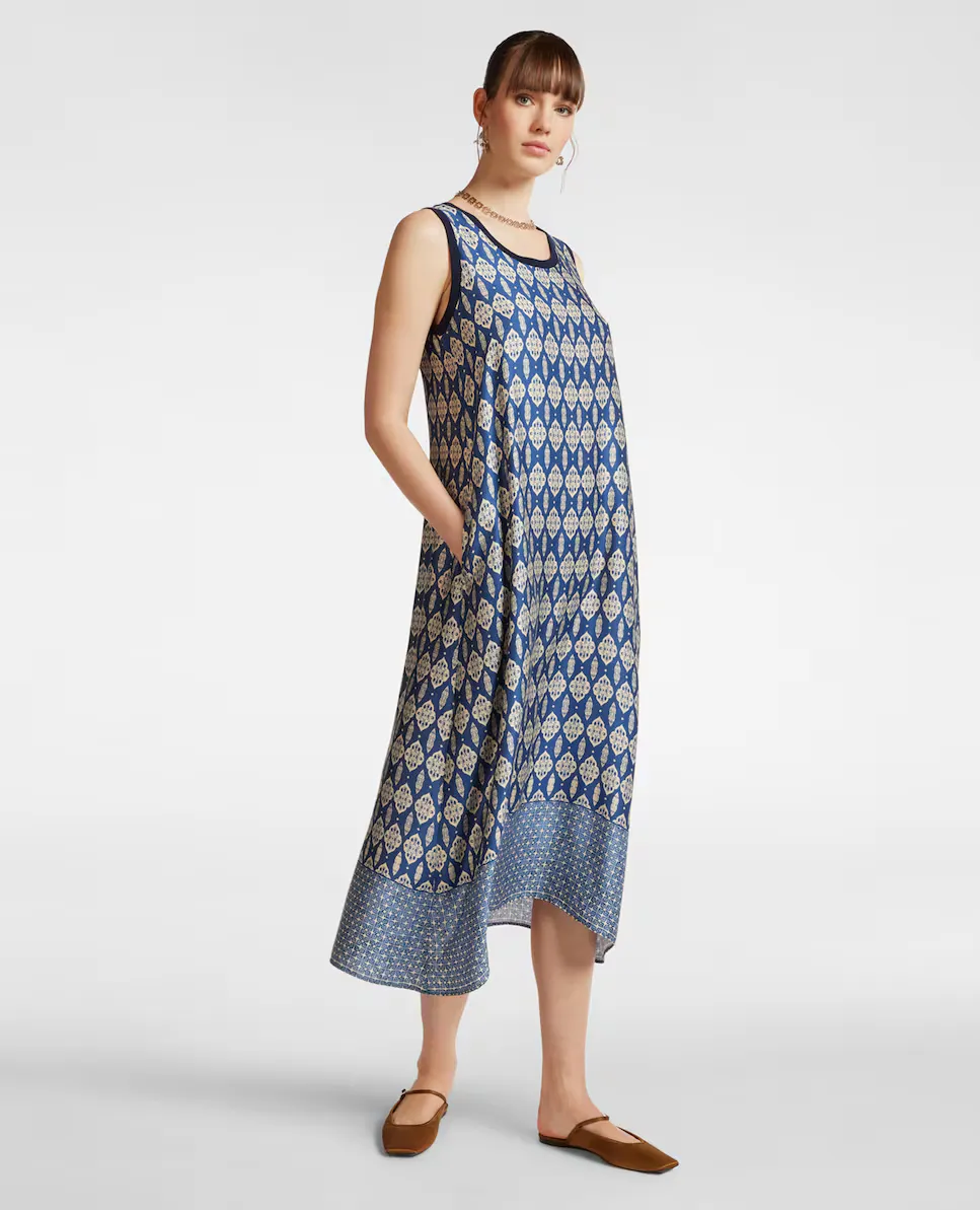 

Платье с принтом и отделкой в рубчик Elena Miró, синий