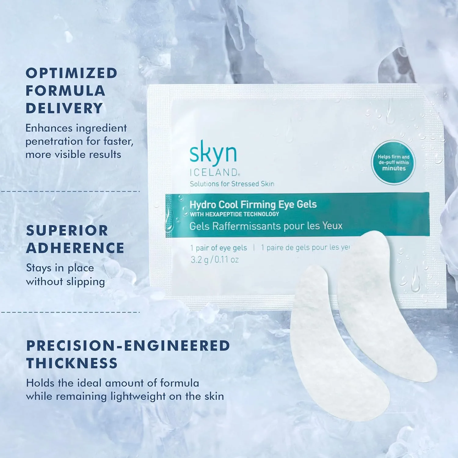 Skyn Iceland Hydro Cool Firming Under Eye Patches, мгновенное охлаждение для отечных и уставших глаз с пептидами и коэнзимом Q10, 10-минутная процедура, веган, для всех типов кожи, 8 пар — фото 4