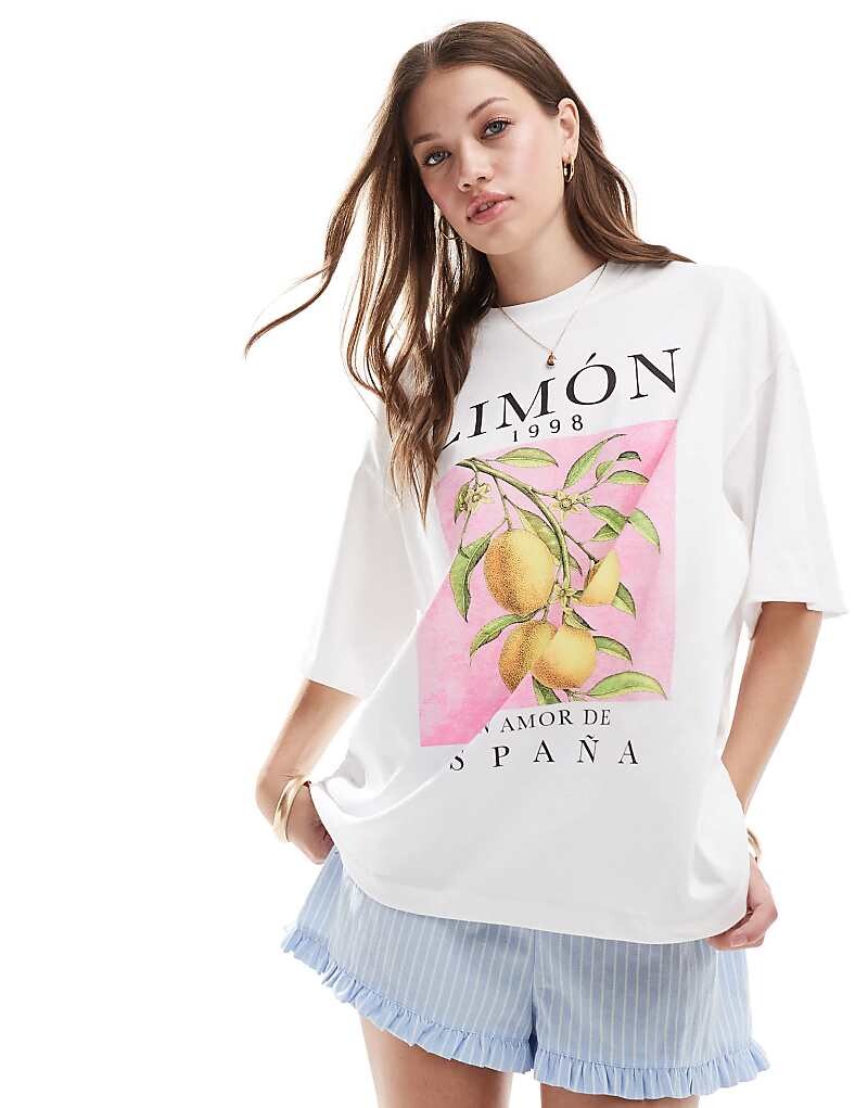 

Белая оверсайз-футболка с лимонным рисунком ASOS DESIGN