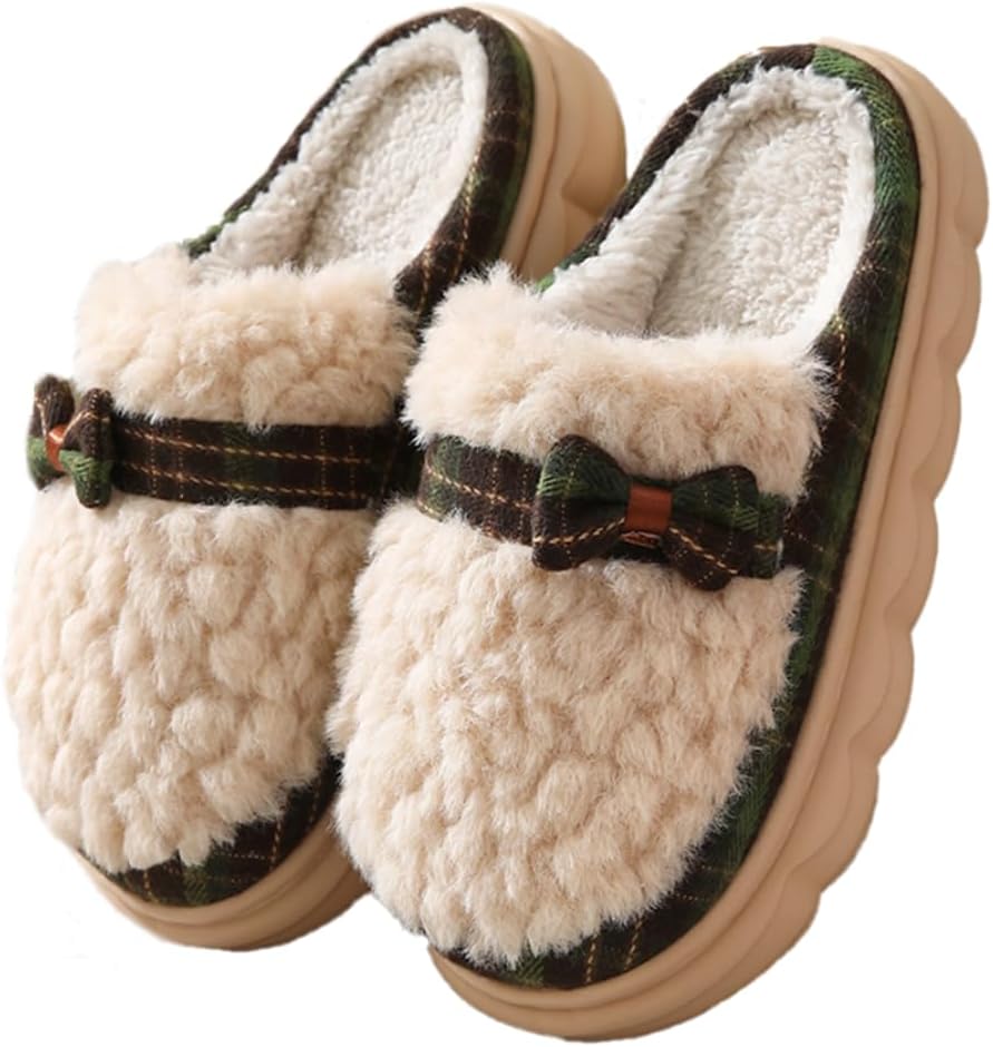 

Женские тапочки для взрослых, теплые плюшевые с бантом, удобные мужские домашние тапочки с противоскользящей толстой подошвой, зимние хлопковые тапочки Uewidiod, зеленый