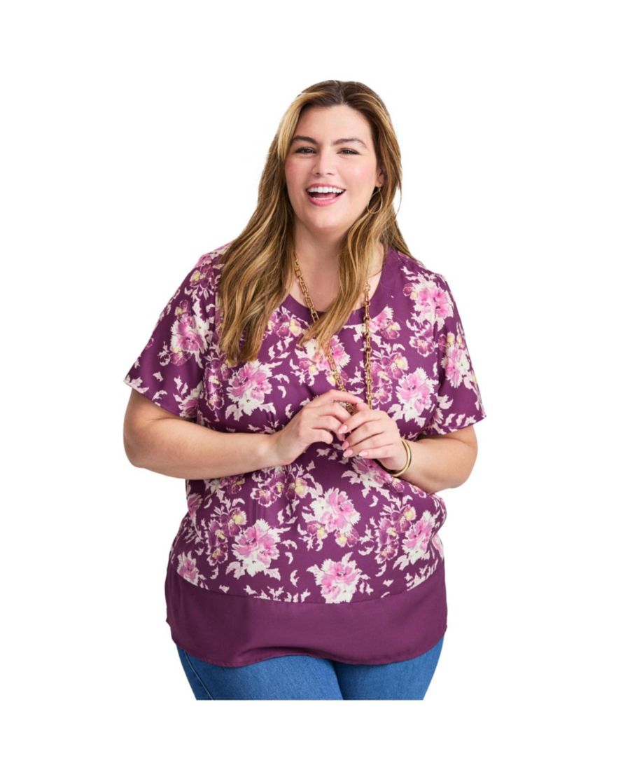 

Женская блузка с цветными блоками по низу AVENUE, Berry painterly bloom