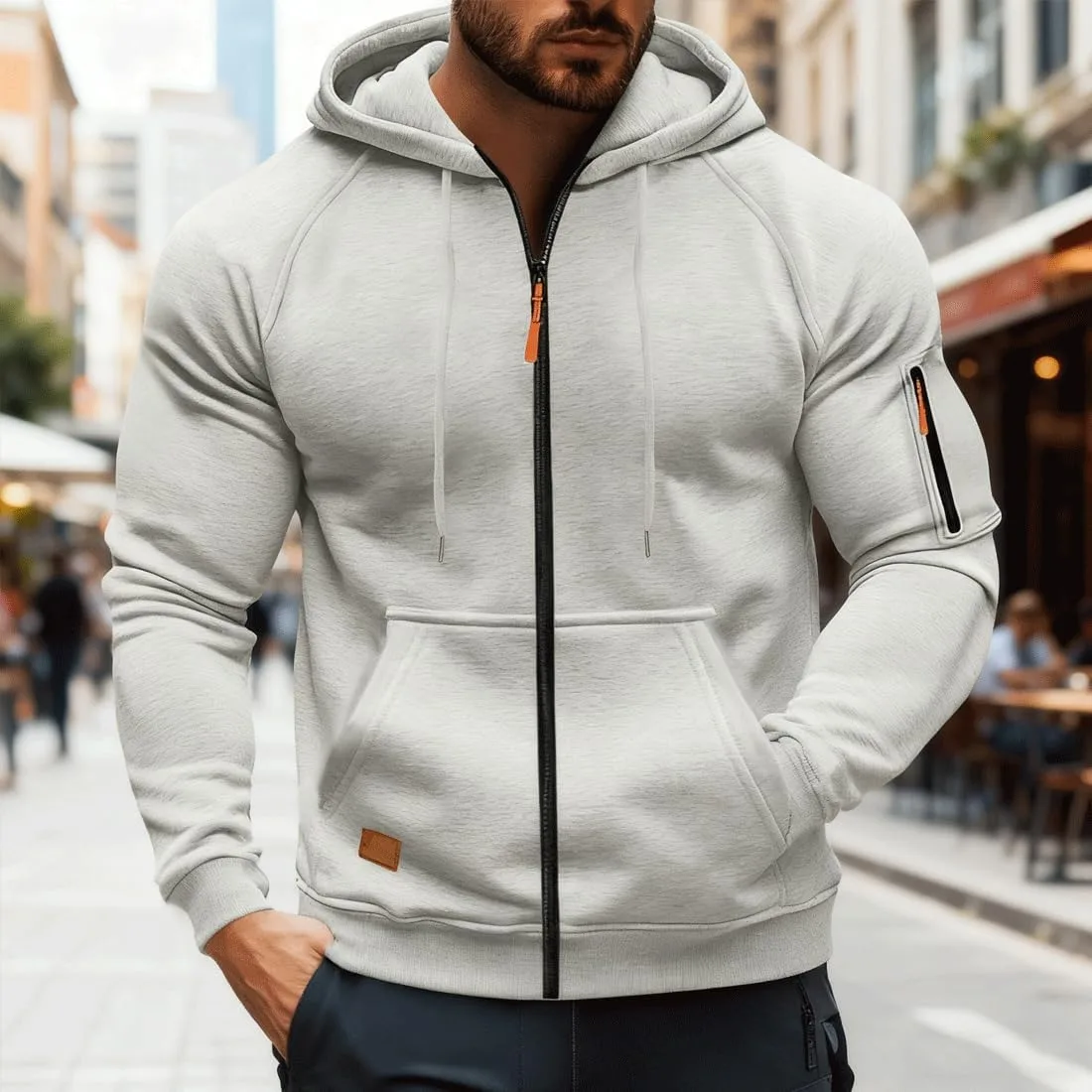 Толстовка с капюшоном Tactical для мужчин, Plus Size, с карманами и молнией — фото 4