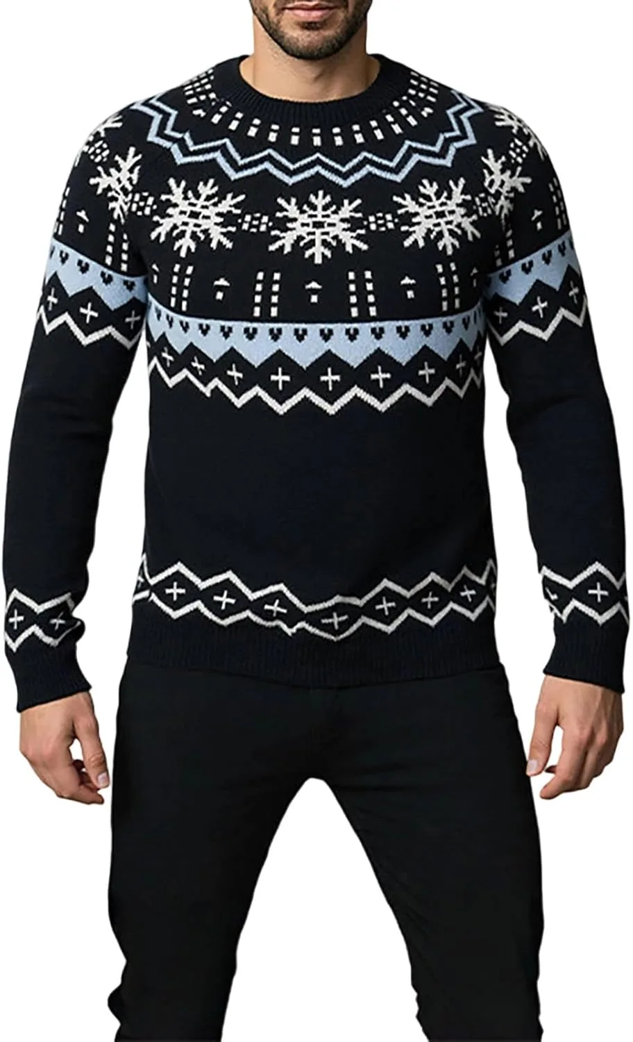 

Мужской рождественский свитер с снежинками, свободный вязаный