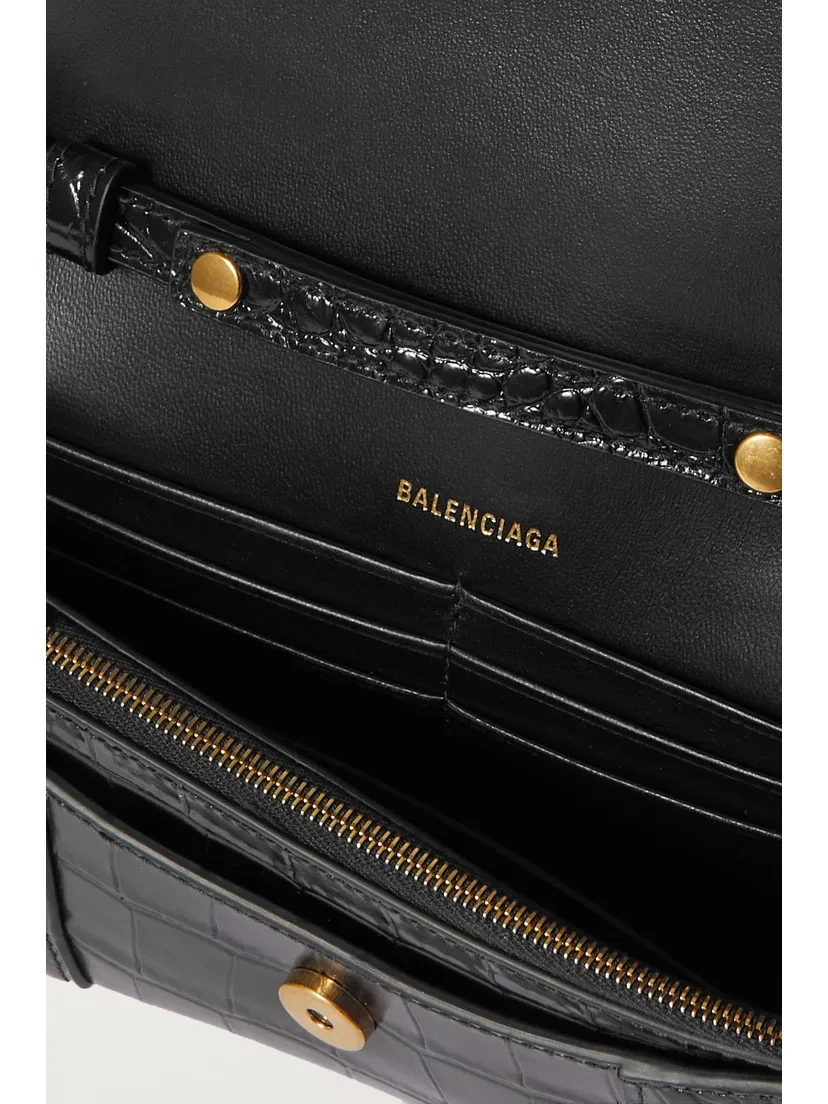 Сумка на плечо Hourglass из кожи с эффектом крокодила BALENCIAGA, черный — фото 3