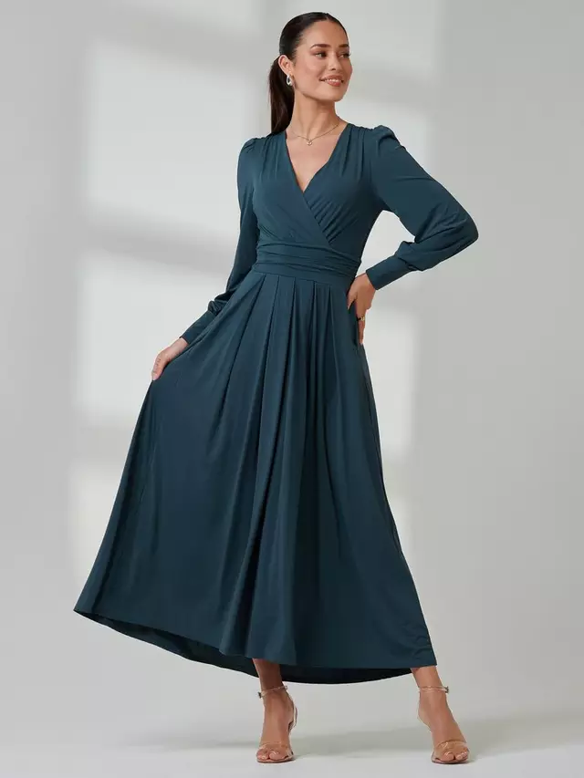 

Платье Jolie Moi Long Sleeve Soft Silky Jersey Maxi, цвет dark teal