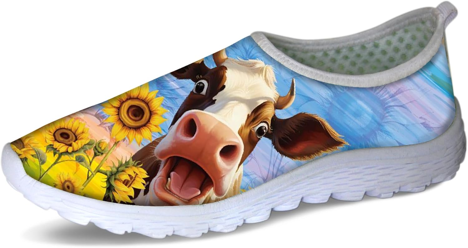 

Кроссовки Forchrinse Panda для женщин и мужчин Go Walk Slip-on для бега и ходьбы, Sunflower Cow