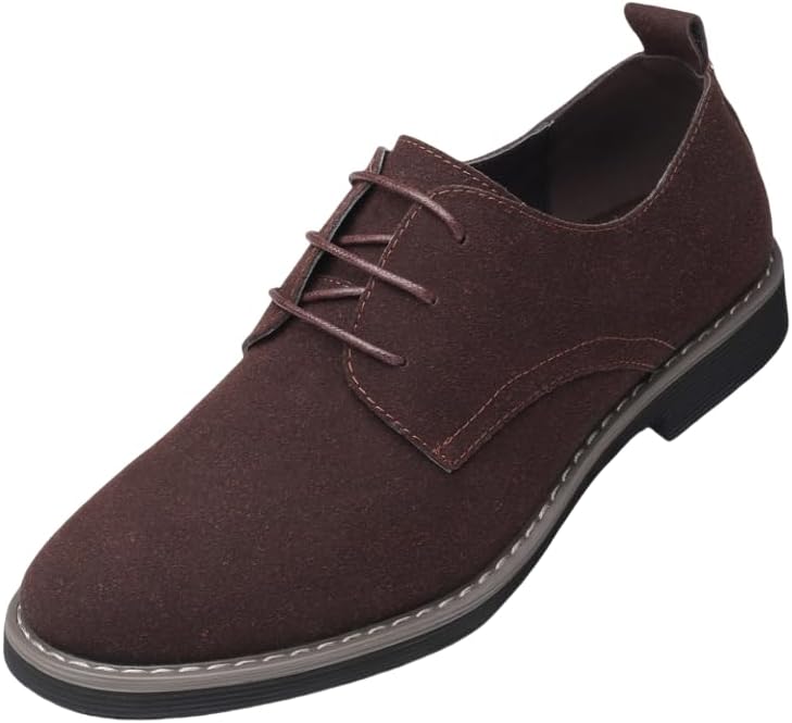 

Мужские замшевые туфли-оксфорды с круглым носком, шнуровкой, низкие, из нубуковой кожи, повседневные, классические деловые дерби Hhhchpm, коричневый