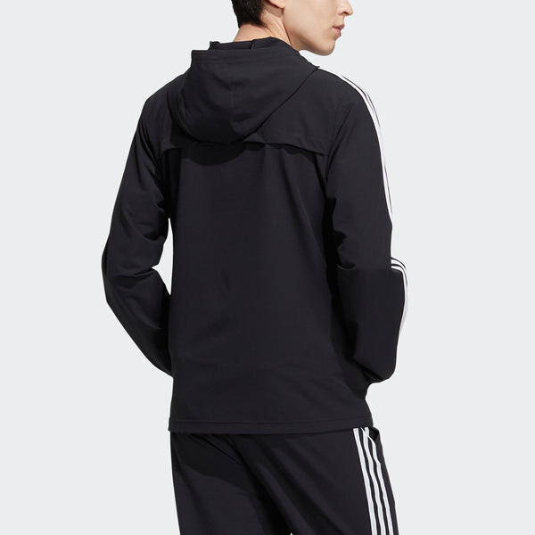 Куртка Men's adidas neo Ce 3s Wndbrk Casual Sports Stripe Hooded Jacket Black, черный — фото 3