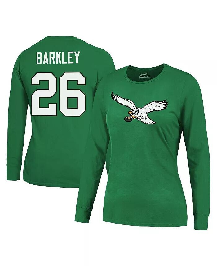 

Женская футболка Saquon Barkley Kelly Green Philadelphia Eagles с длинным рукавом и номером Majestic, зеленый