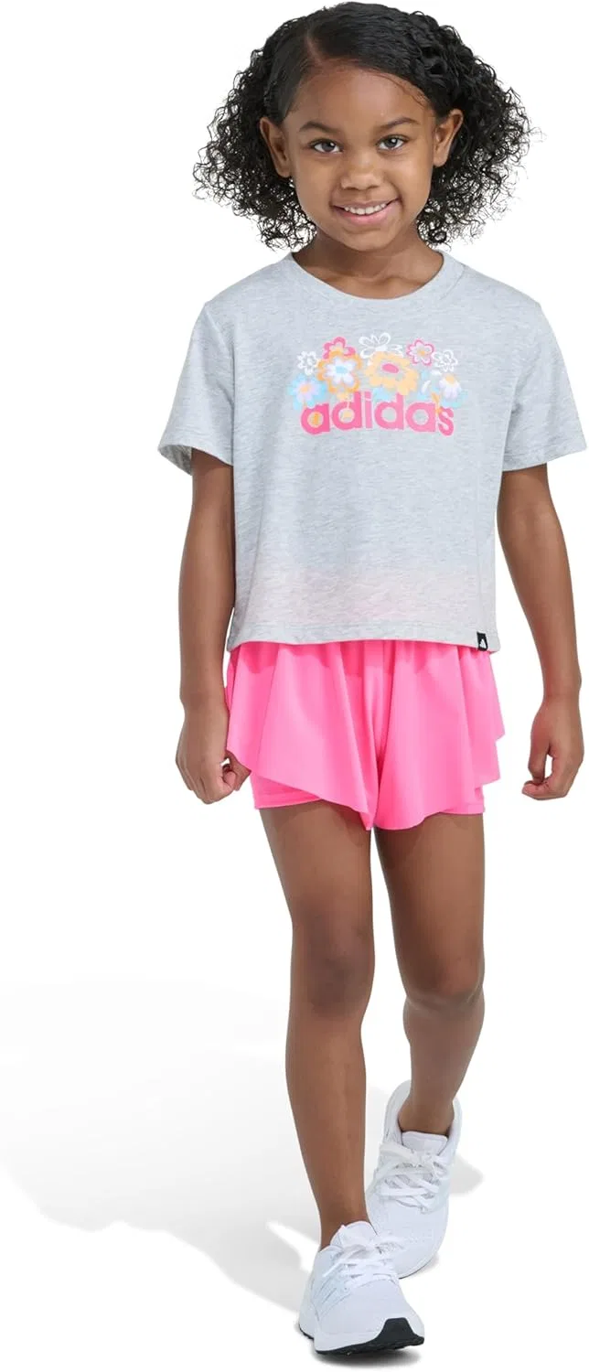 Детский спортивный комплект из футболки и юбки-шорт adidas, Light Grey Heather Floral