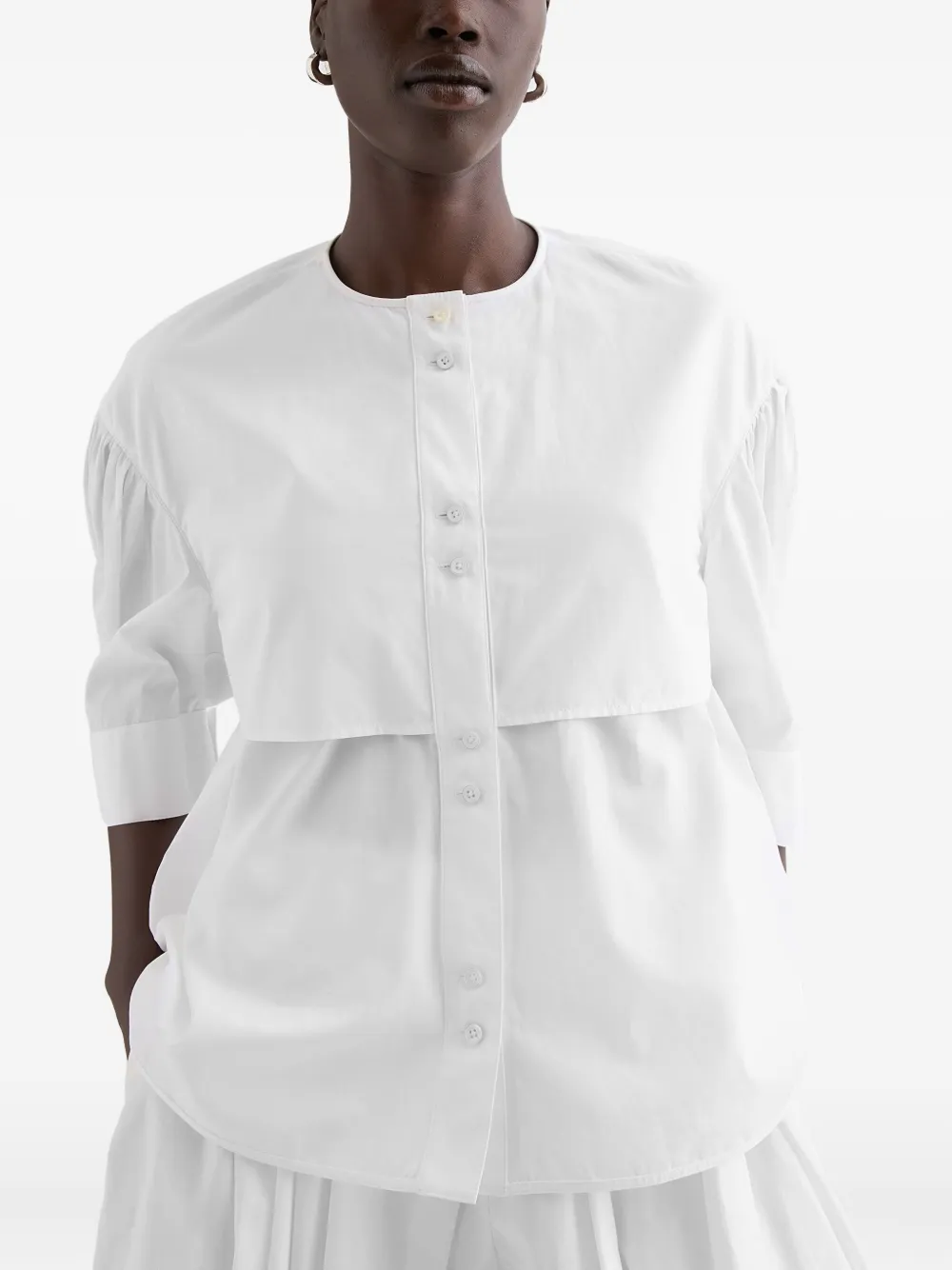 Рубашка из поплина с короткими рукавами и сборками Jil Sander, белый — фото 2