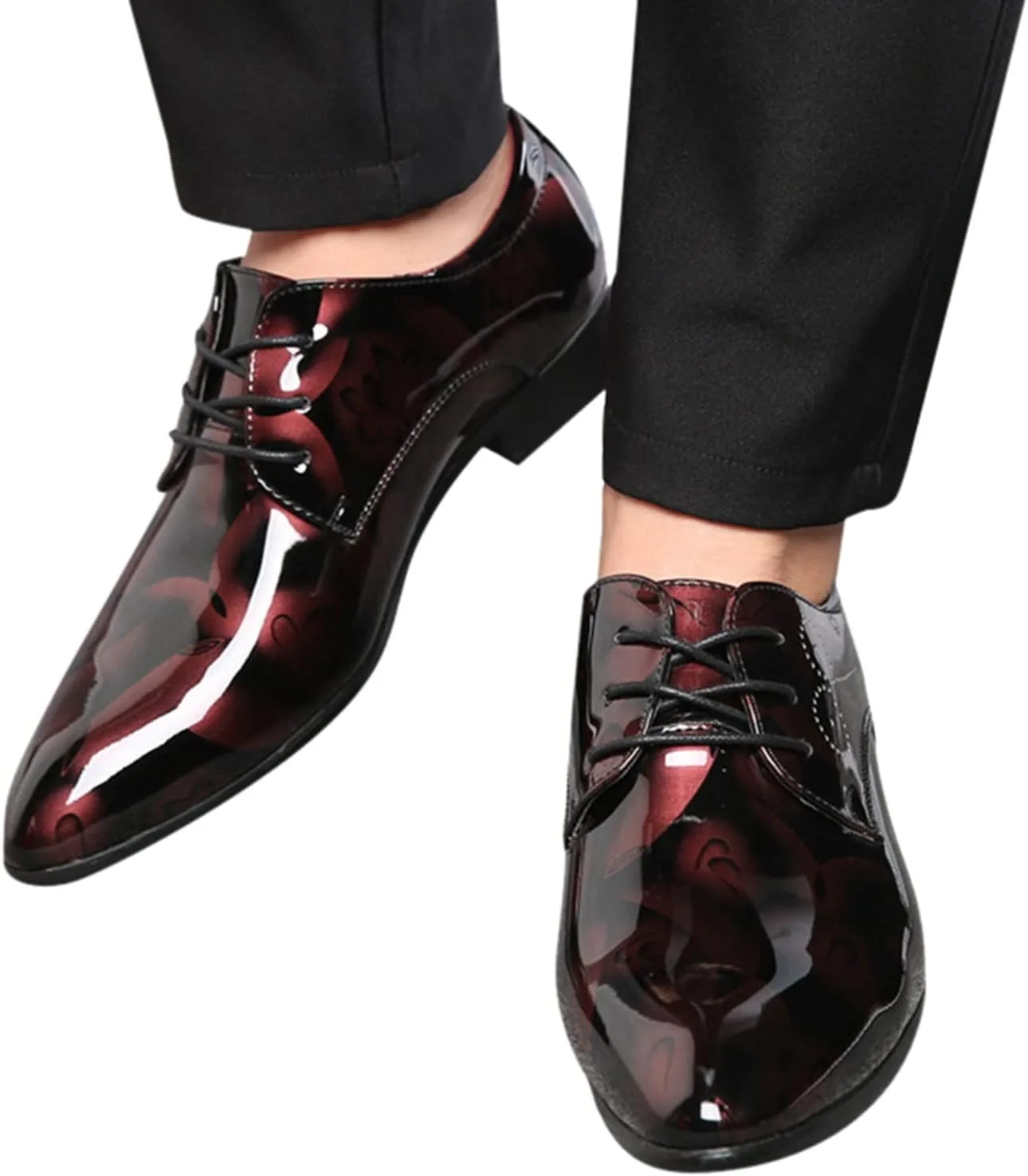 Мужские туфли Derbys из гладкой кожи Generic, винный — фото 4