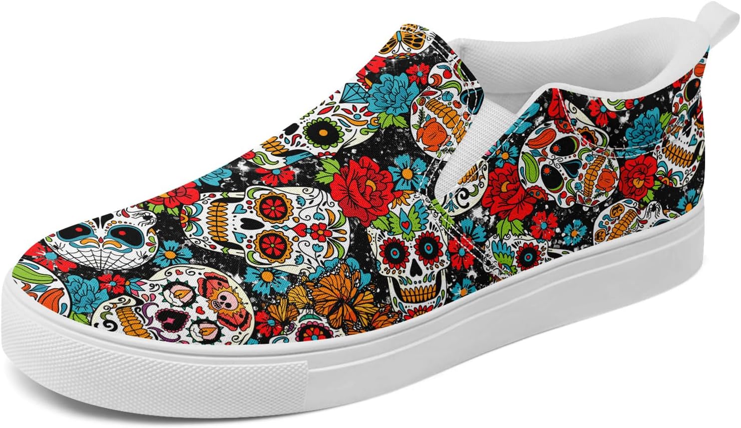 

Крутые настраиваемые низкие кеды из канвы в готическом стиле для мужчин и женщин с черепами и цветочным принтом, слипоны, легкие и удобные, уличная обувь Coolcustomize, белый/черный/красный/зеленый/коричневый