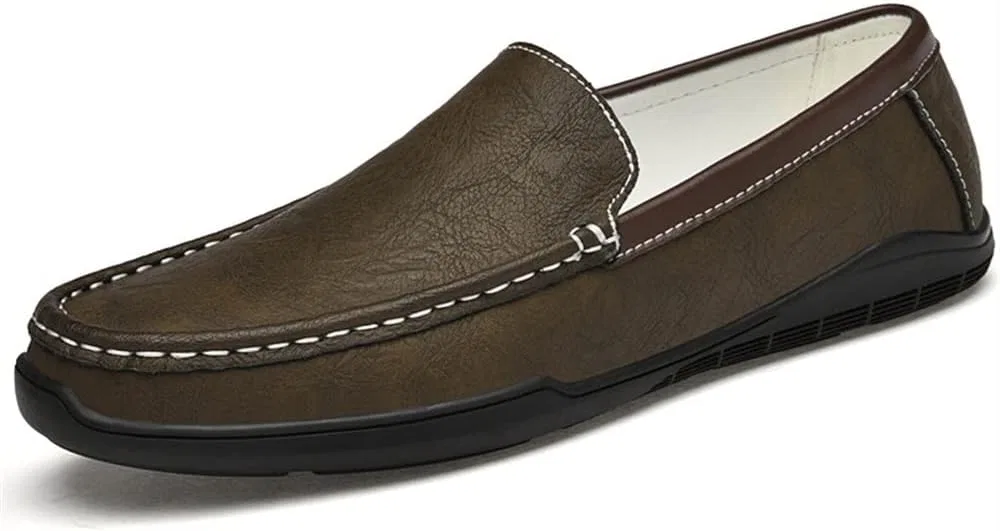 Мокасины кожаные Mens Loafers Moccasins Shoes, коричневый SayfuR — фото 3