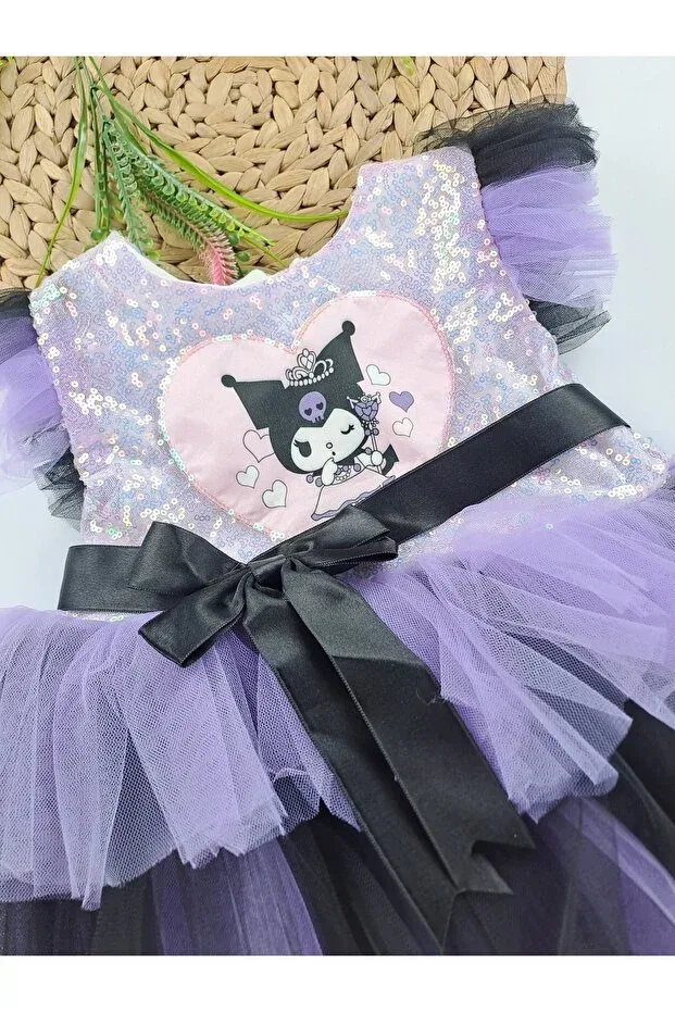Детское платье для девочек с принтом Kuromi Tulle Tutu Dress With Sequin Detail And Bow Butik, Mor2 — фото 2