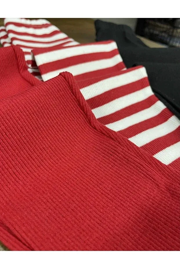 Детские леггинсы для девочек полосатые Berat Moda, Red+White-Black — фото 3