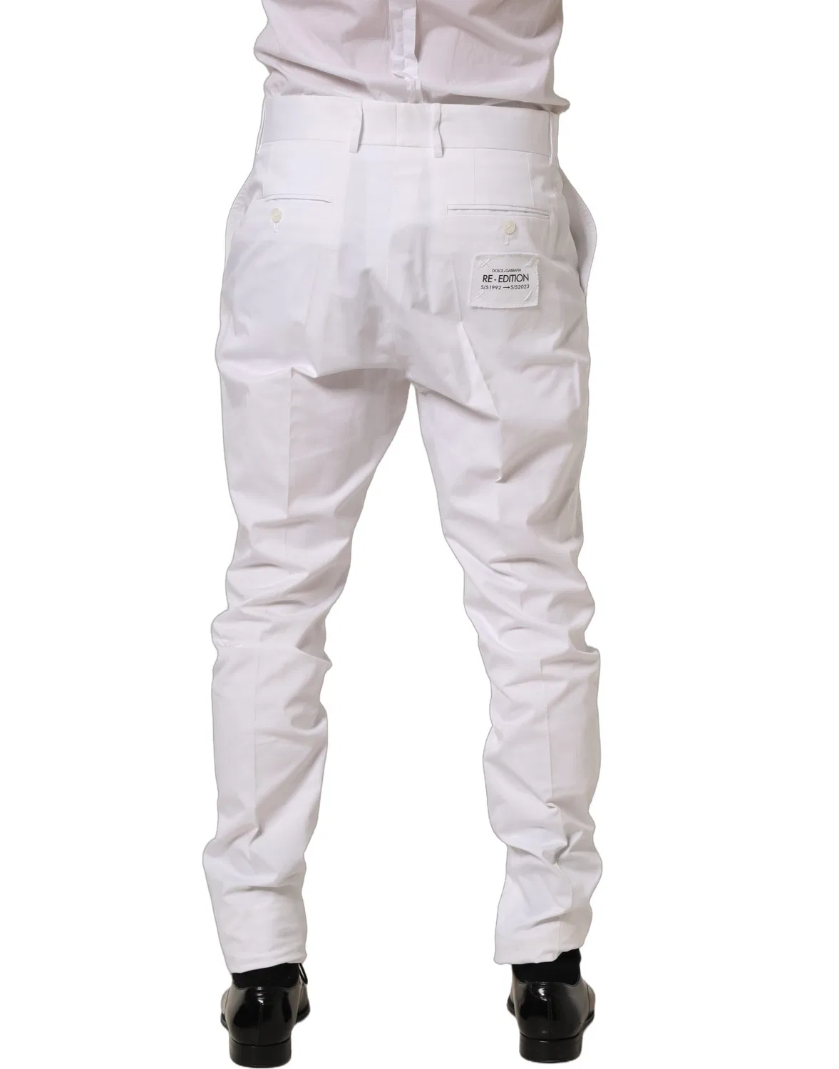 Мужские брюки с защипами White Cotton Tapered Leg Dress Trouser Pants Dolce & Gabbana, White — фото 4
