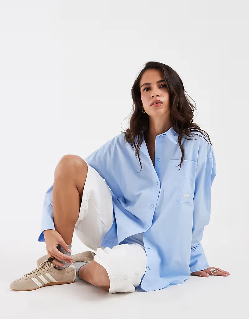 Рубашка с длинными рукавами Adidas Originals светло-голубой — фото 2