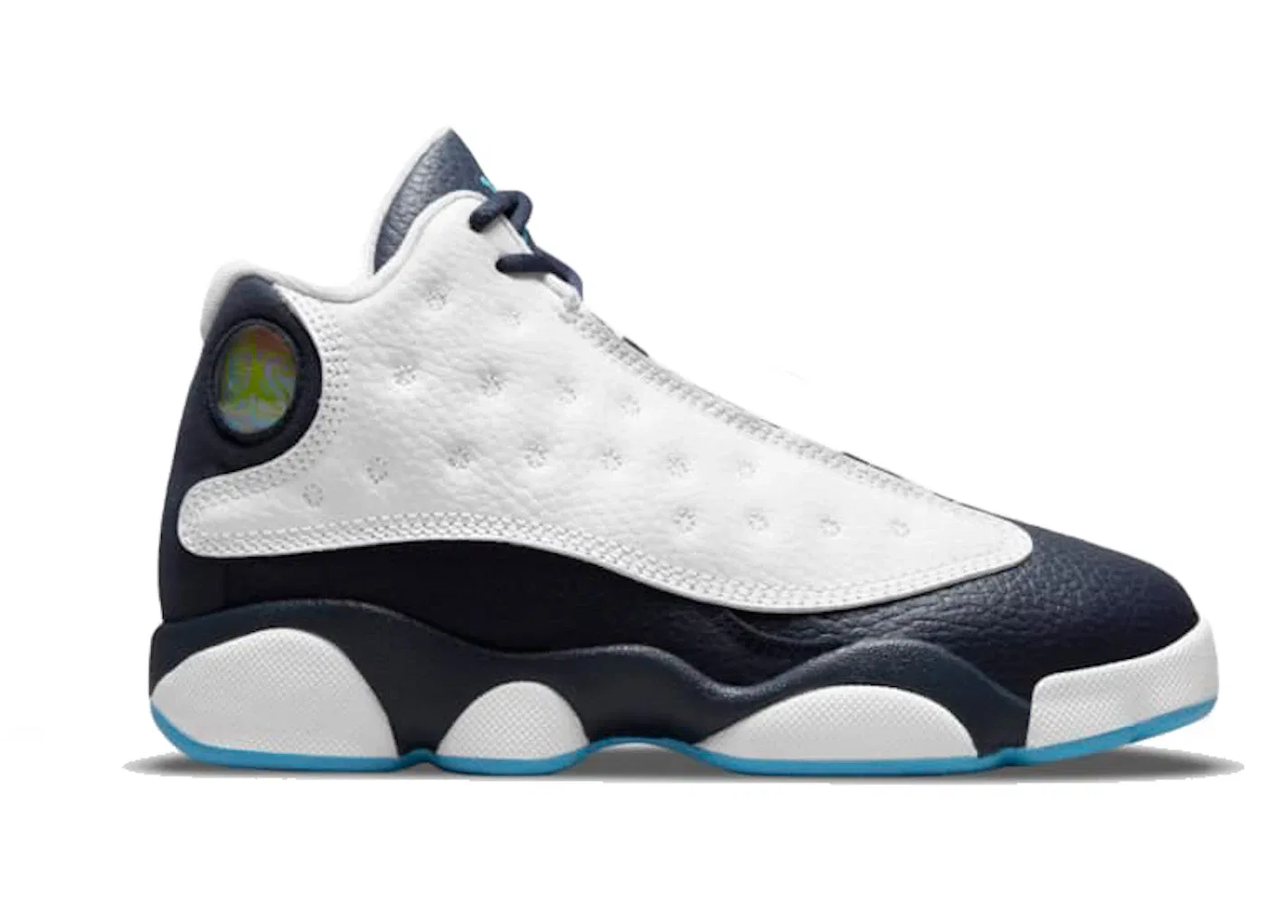 Детские кроссовки с премиальной кожи Jordan 13 Retro Jordan, White/Obsidian-Dark Powder Blue
