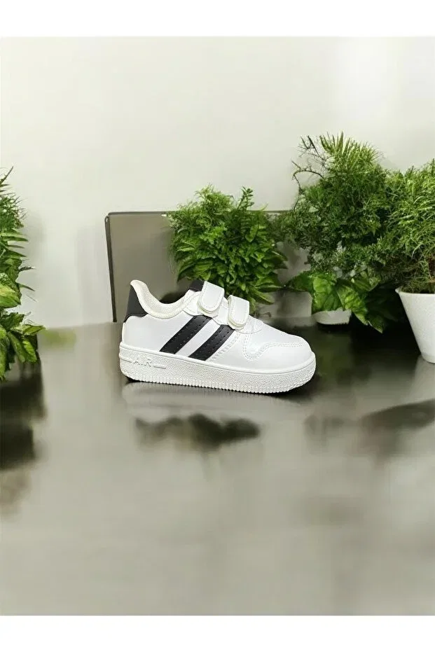 Детские спортивные туфли для девочек на липучке Miracan, White-Black — фото 2