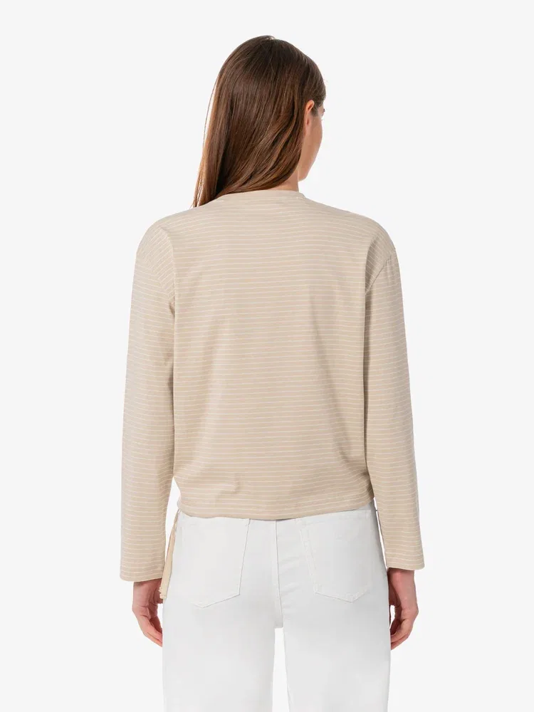 Футболка LACOSTE TF932E-56G Beige в полоску с длинным рукавом — фото 3