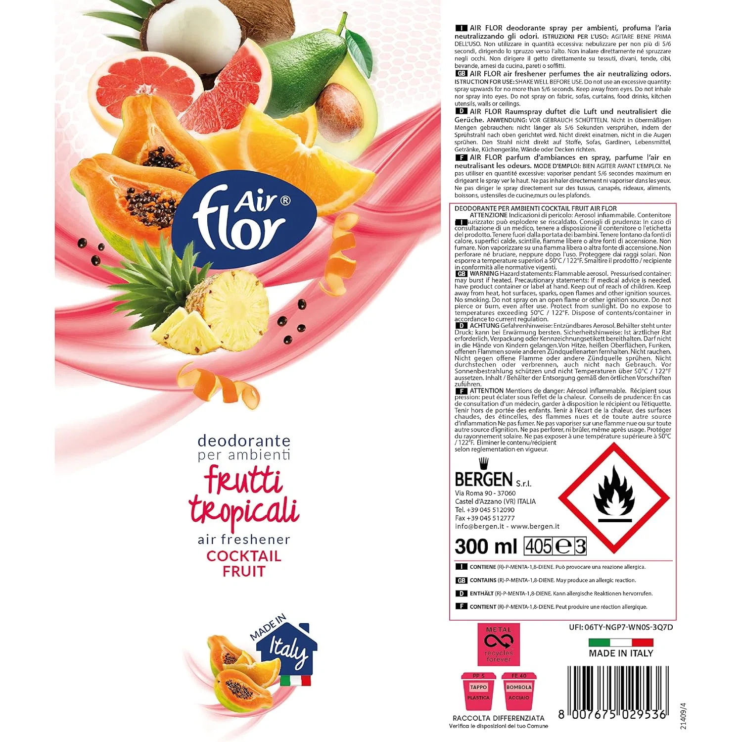 Дезодорант для помещения Cocktail Fruit AIR FLOR, аэрозоль, 300 мл — фото 3