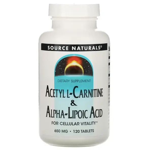 

Ацетил L-карнитин и альфа-липоевая кислота, 650 мг, 120 таблеток, Source Naturals