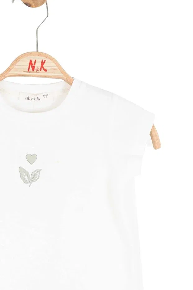 Детская футболка для девочек с принтом Nk Kids, Ecru - Green — фото 3