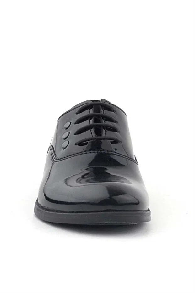 Детские туфли для мальчиков классические Tuxedo black patent leather laced metal detailed children's classic shoes Rakerplus, Черный — фото 4