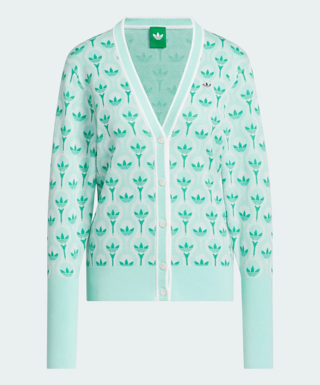 Женский кардиган с V-образным вырезом, модель OriginalS All Over Adidas, White/Green — фото 4