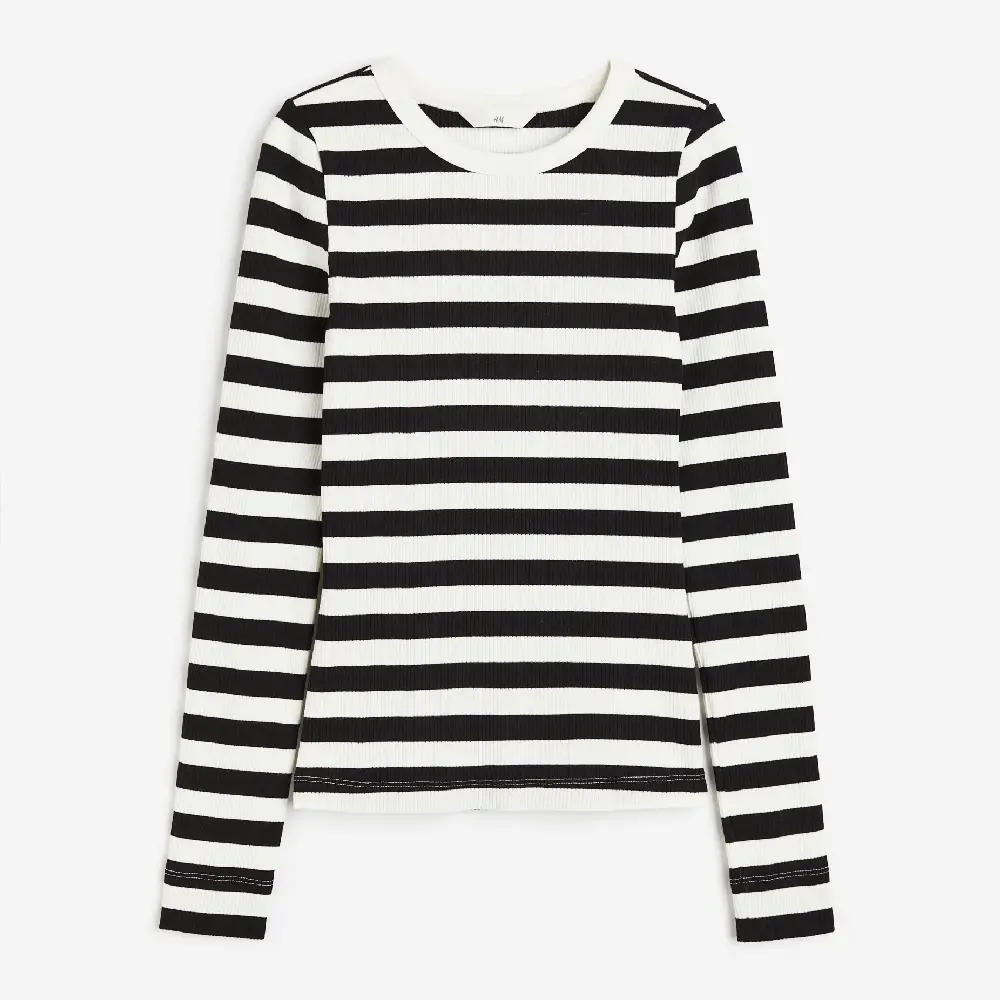 

Лонгслив H&M Ribbed Jersey, белый/черный