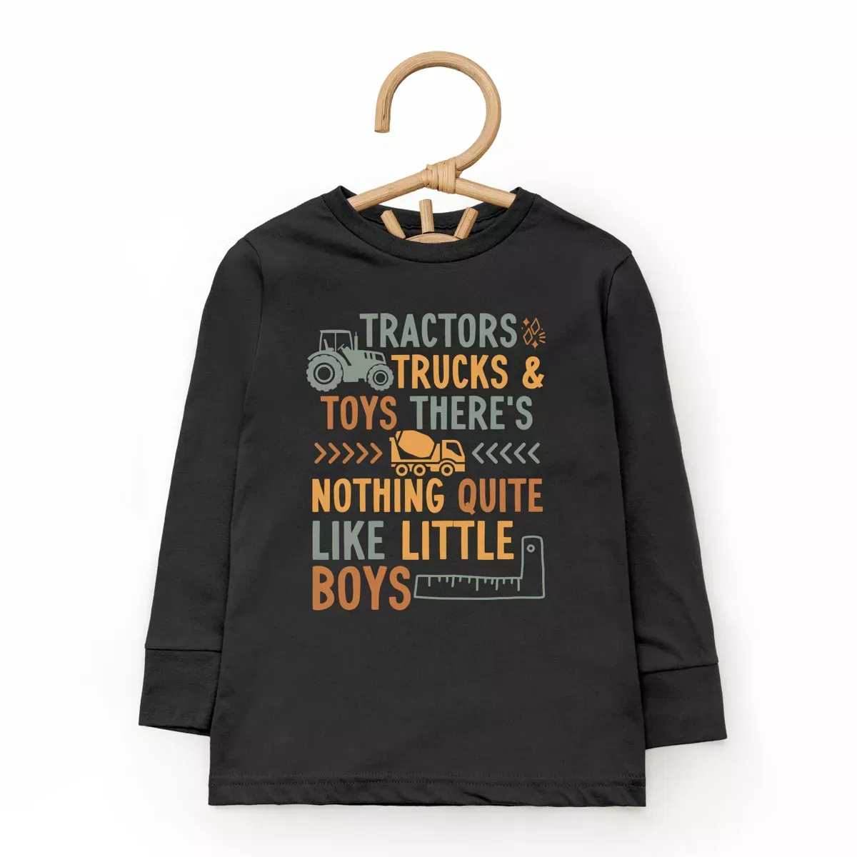 Детская футболка с длинным рукавом с принтом Trackers, Trucks & Toys The Juniper Shop, Black — фото 2