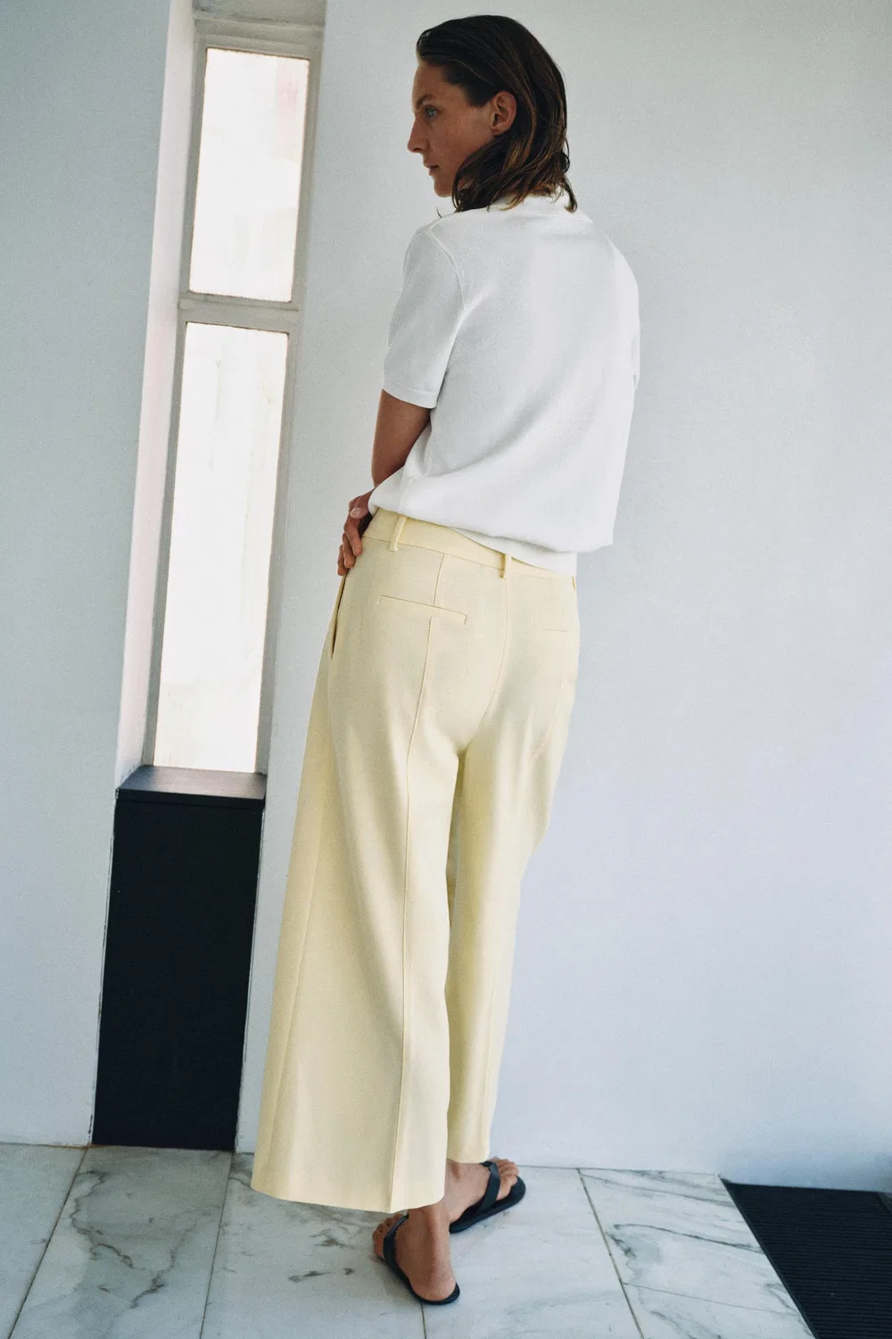 Укороченные брюки из коллекции ZW ZARA, Pastel yellow — фото 3