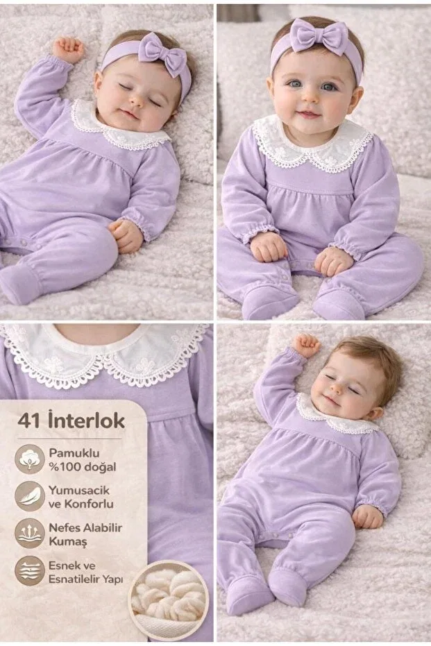 Детский комплект для новорожденных девочек хлопковый Alnaymino, Lilac — фото 2