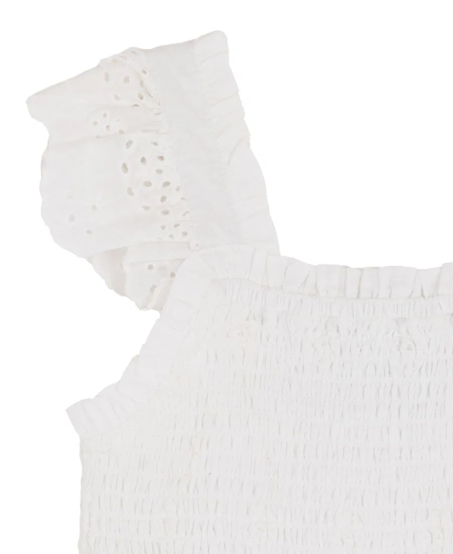 Платье с квадратным вырезом и воланами Cotton Eyelet, модель Flutter Rare Editions, Белое — фото 3