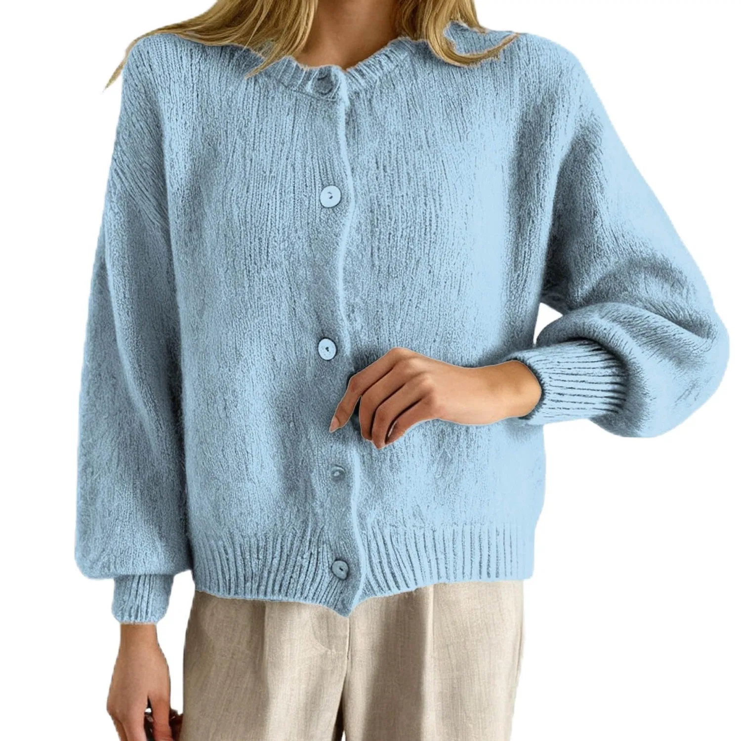Женский кардиган с длинным рукавом Maglia Casual Autunnale, Cielo Blu