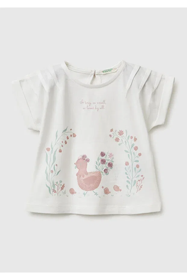 Детское платье-футболка с принтом Water-based Printed Embroidered Kimono Sleeve United Colors Of Benetton, White