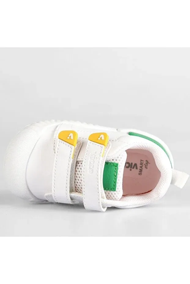 Детские кроссовки для девочек текстильные с липучками Vicco, White-Green — фото 4