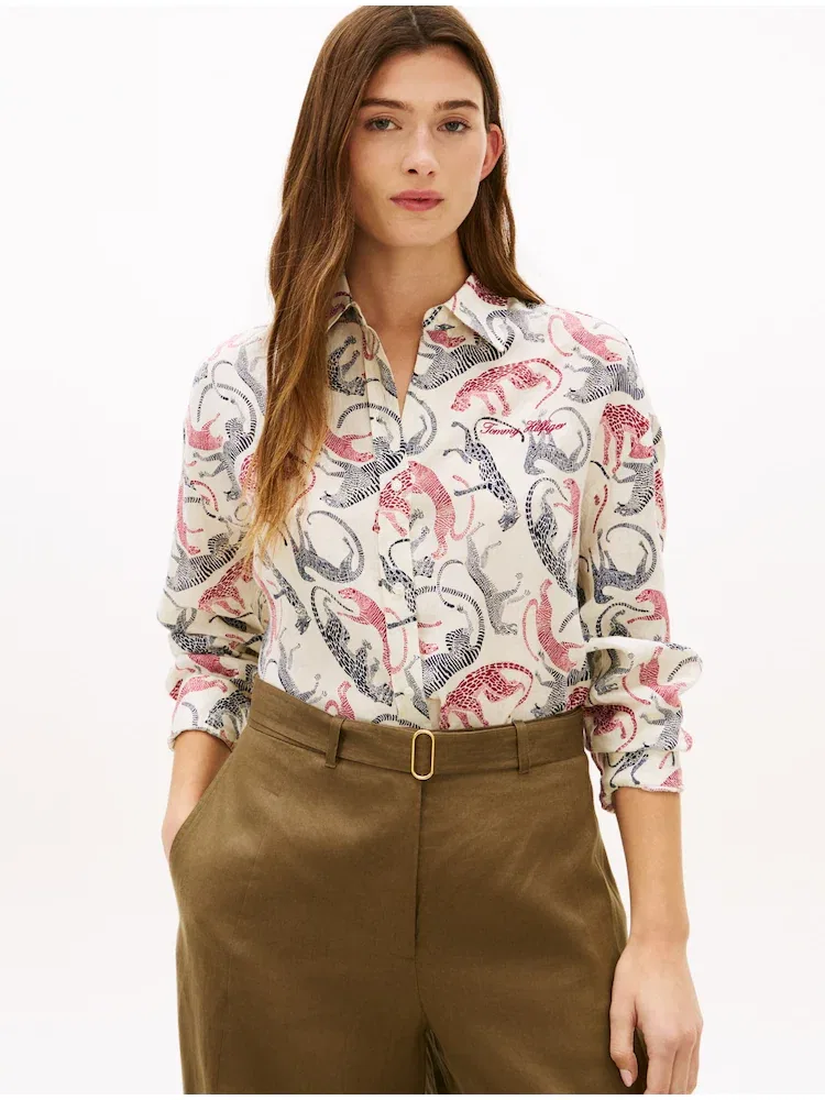 Рубашка с леопардовым принтом, длинный рукав TOMMY HILFIGER, White