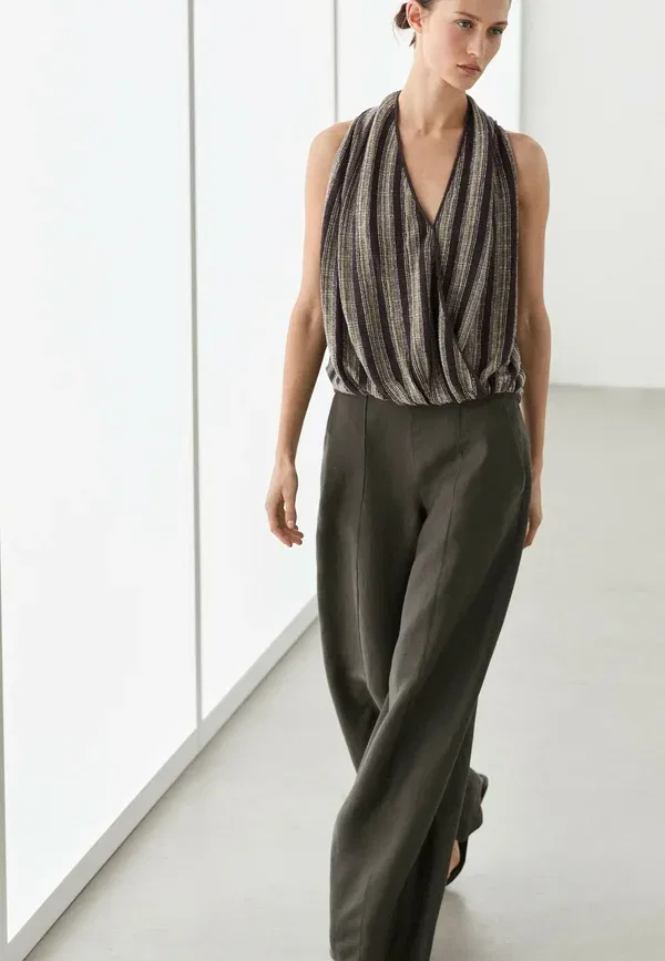 Брюки льняные Relaxed Fit Massimo Dutti, коричневый — фото 4